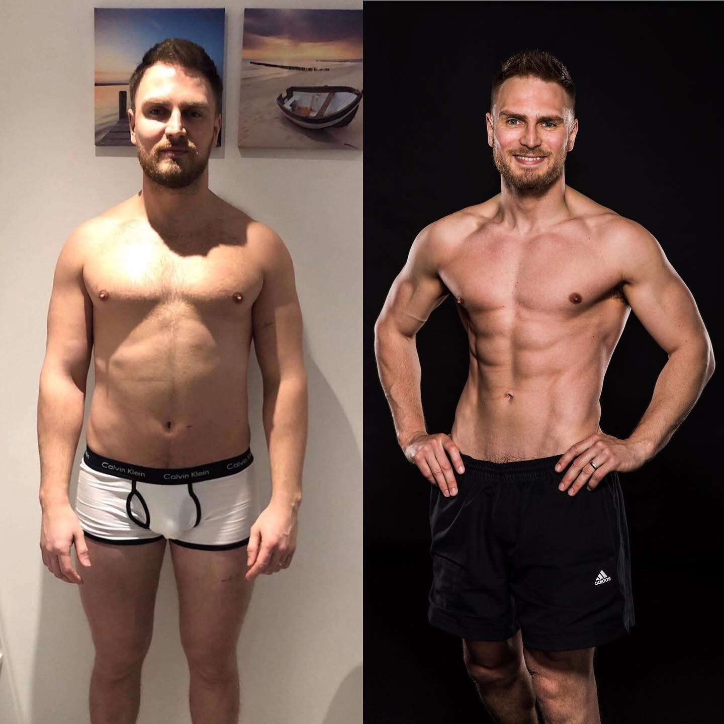 man in underwear showing body transformation